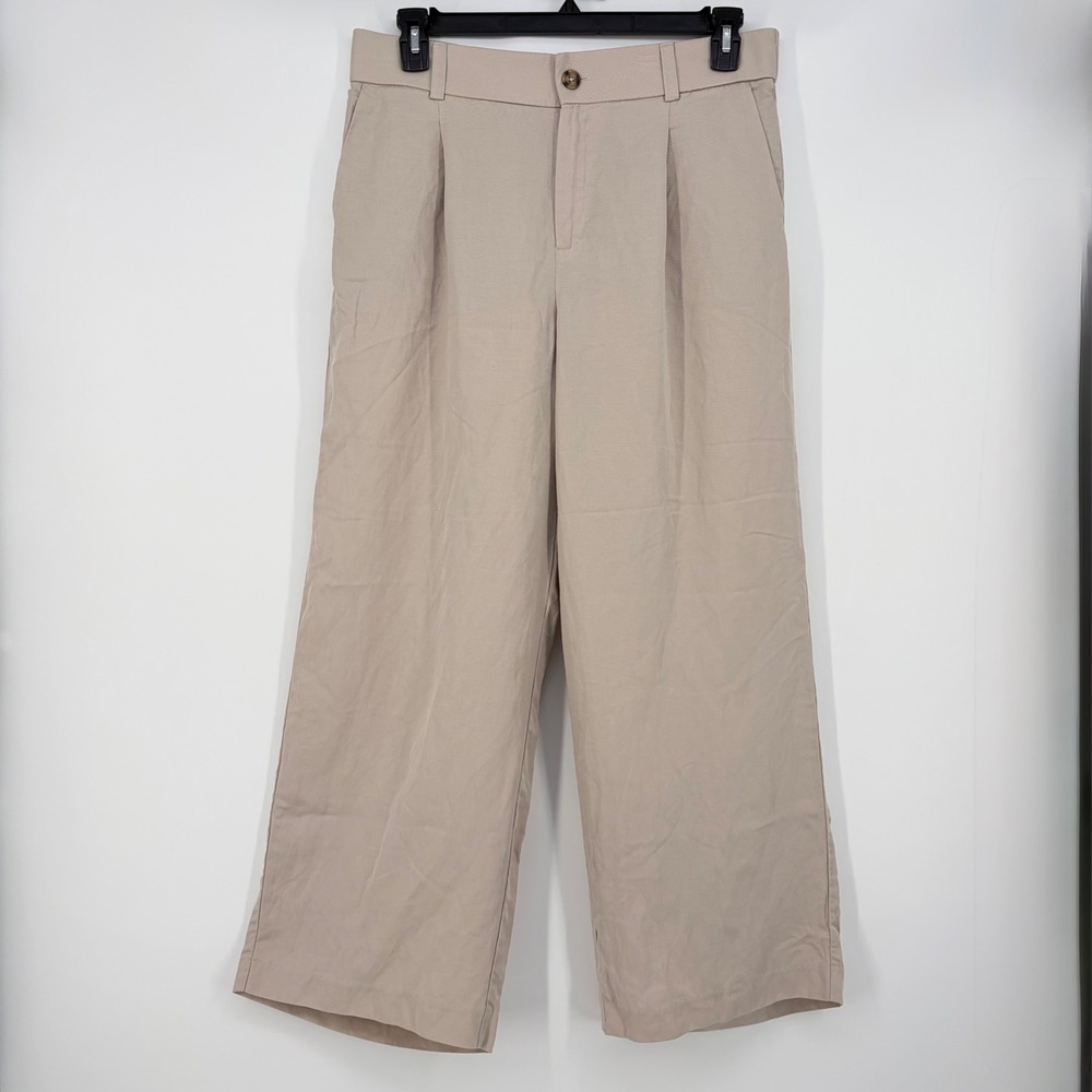 Torrid Wide Leg‎ Pants Women 12R Tan Lyocell Linen Blend Pleated Coastal Minimal
